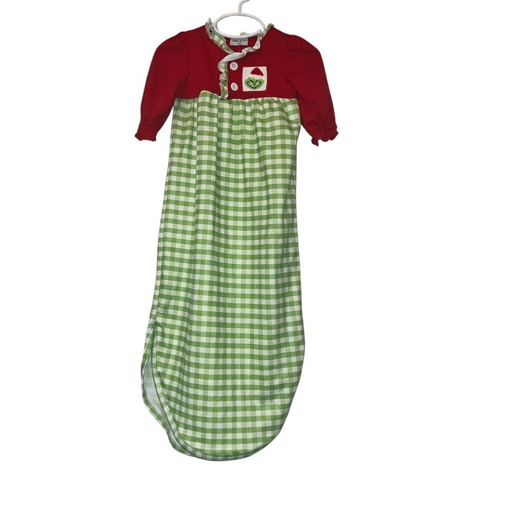 Abby & Evie Grinch Red and Green Checkered Sleep Sack sz 6m NWT